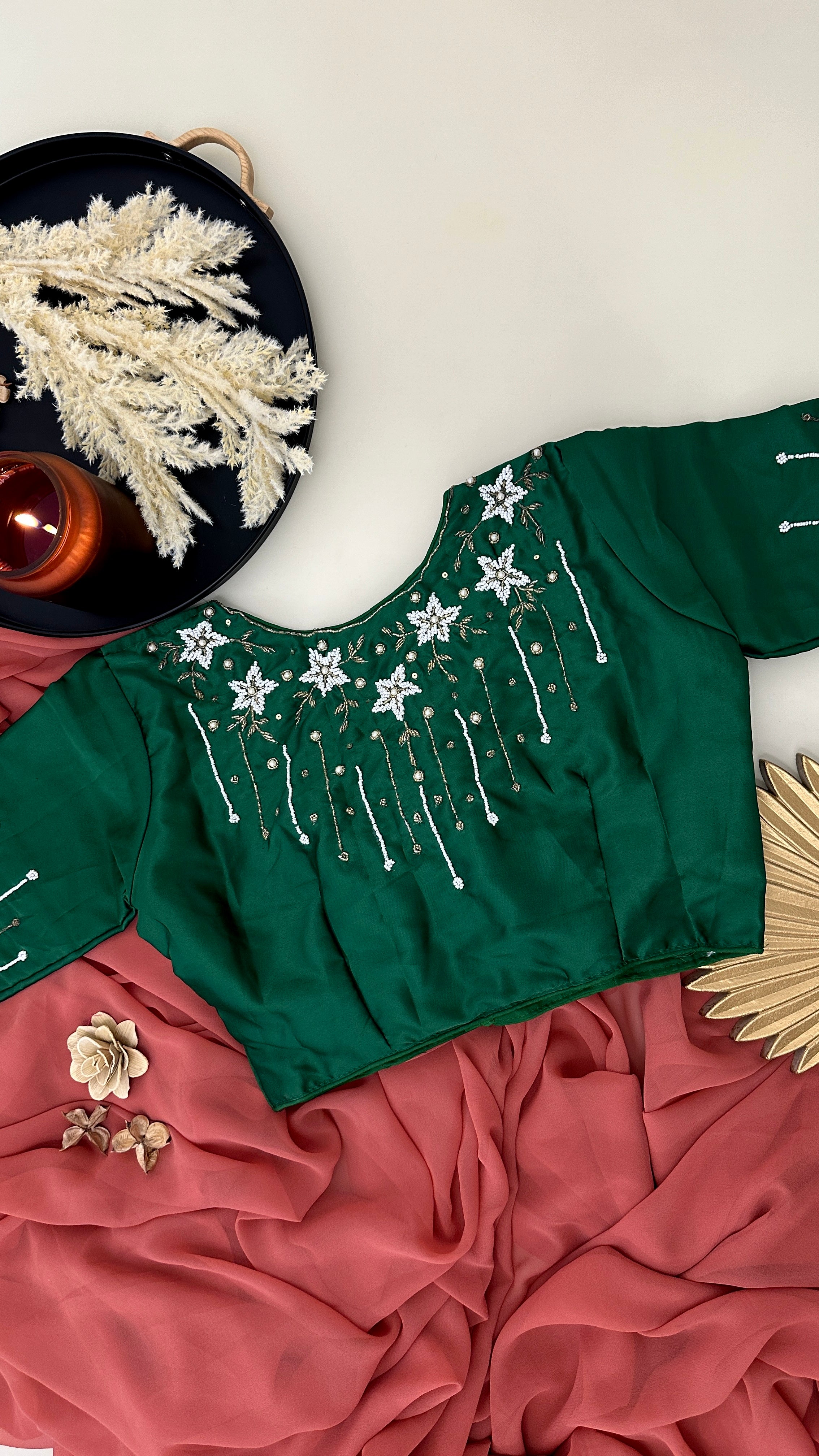 Designer Blouse With Star White Beads Handwork